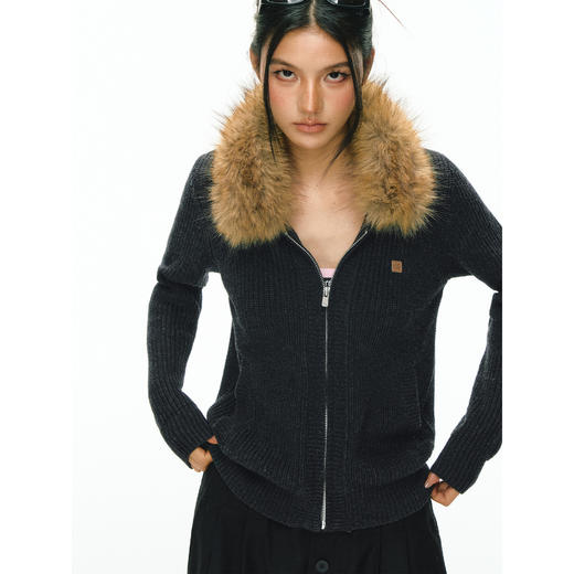 Ariseism 美式复古高级感毛领开衫毛衣外套女秋冬新款加厚上衣 商品图0