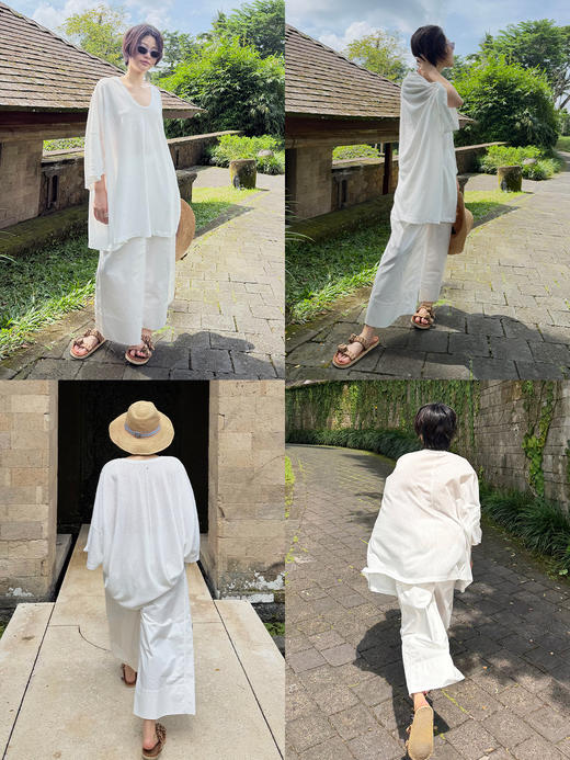 hidemi副线小h 简约U领松弛宽松T恤上衣 商品图1