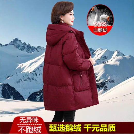 丁摩 白鹅绒羽绒服女中长款妈妈宽松大码加厚时尚冬外套5ZF-89 商品图1
