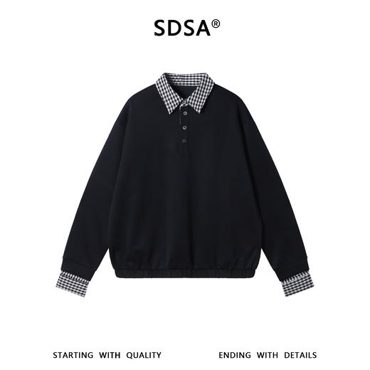 2616009SDSA男士秋冬新款痞帅男装韩版格子拼接翻领假两件卫衣百搭宽松 商品图1
