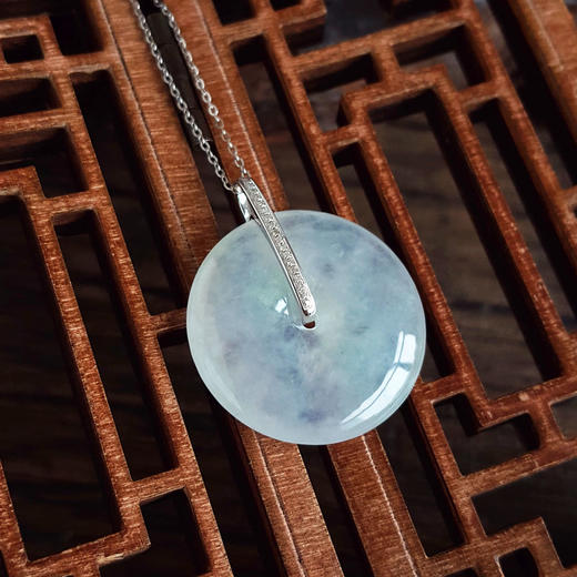 【天然正品】A货翡翠AU750白金镶钻镶天然冰种平安扣造型翡翠（吉祥如意）吊坠项链28.3*23.8*4.4MM（皆取最大值）281225NJS29 商品图7