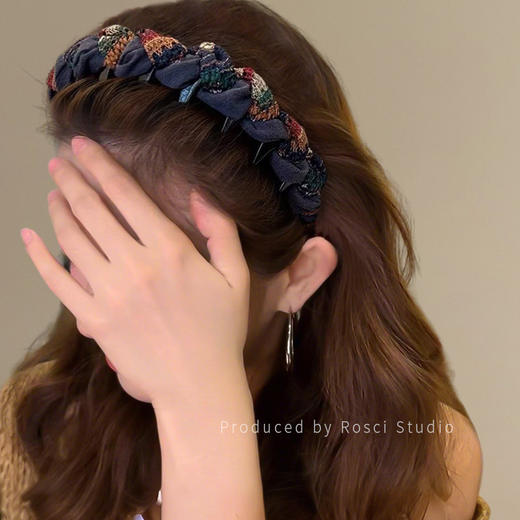 丁摩 复古拼色布艺缠绕带齿防滑发箍女高颅顶头箍发卡发饰5ZF-022 商品图2