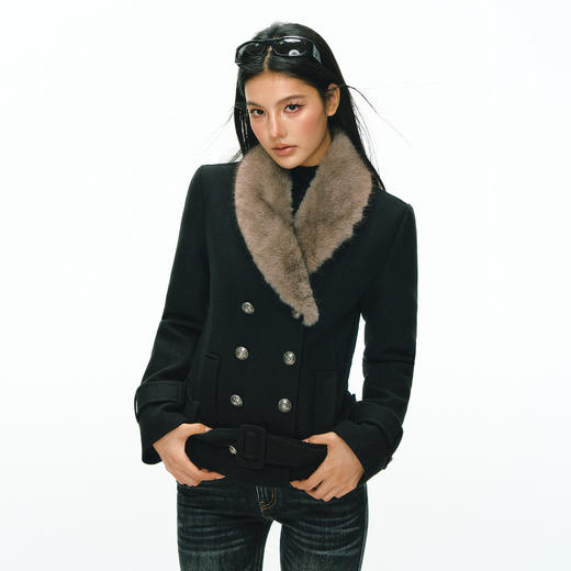 Ariseism 美式复古高级感短双排扣外套女冬季新款修身上衣 商品图0