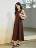 深咖色无袖背心连衣裙 收腰压褶 A 字大摆长裙 通勤复古显瘦中长裙 商品缩略图1