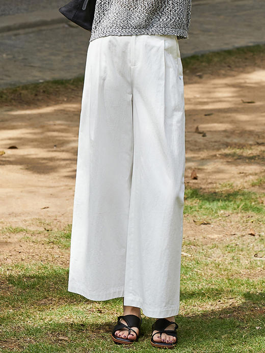 高级感灰绿阔腿西装裤 高腰压褶垂坠长裤 职场通勤显瘦直筒裤 商品图1