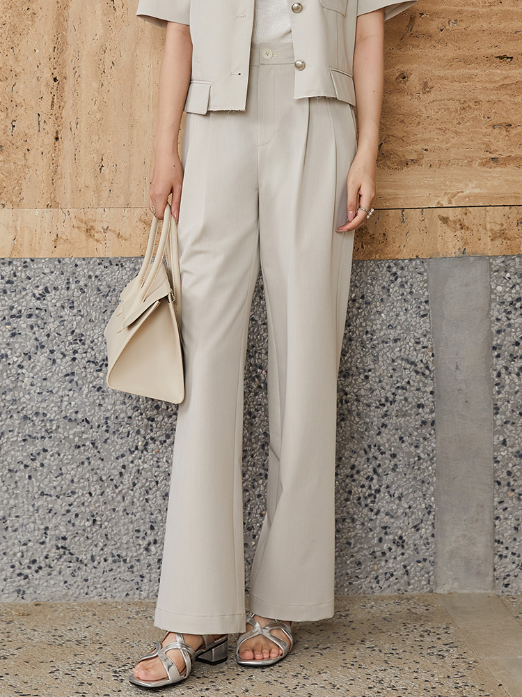 韩系慵懒风米白色高腰阔腿西装裤女 垂感显瘦直筒休闲裤 小个子通勤百搭拖地裤