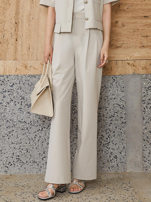 韩系慵懒风米白色高腰阔腿西装裤女 垂感显瘦直筒休闲裤 小个子通勤百搭拖地裤 商品图0