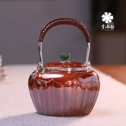 李小白银壶 纯银9999烧水壶 纯银银壶 银壶茶壶 荷瓣铜包银花苞银壶 商品图1