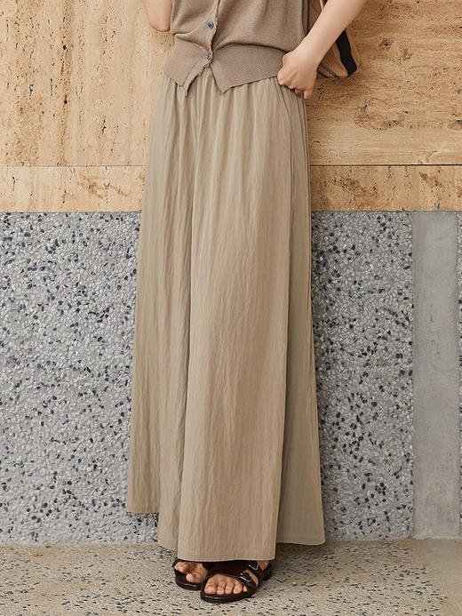 灰卡色松紧腰阔腿裤女夏季 薄款透气宽松显瘦垂感九分休闲裙裤 商品图0