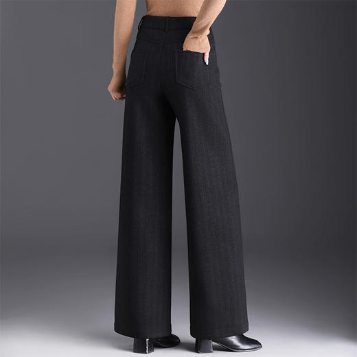 加绒毛呢条纹阔腿裤，加厚保暖休闲裤宽松直筒长裤MYX3582 商品图2