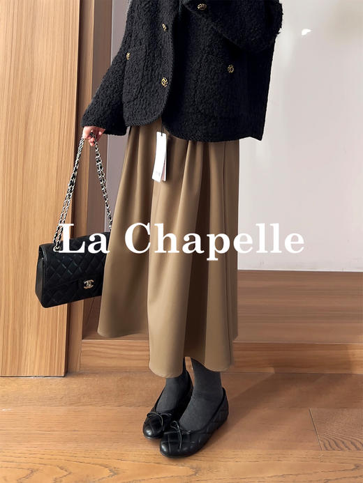专柜实拍【超模伞裙】拉夏贝尔/La Chapelle立体捏褶高腰显瘦A字长款半身裙~垂感不易皱 商品图3