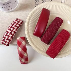 丁摩 【5个装】红色格纹海绵布艺发夹碎发刘海夹高级感侧边发卡头饰女5ZF-1211