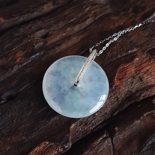 【天然正品】A货翡翠AU750白金镶钻镶天然冰种平安扣造型翡翠（吉祥如意）吊坠项链28.3*23.8*4.4MM（皆取最大值）281225NJS29 商品图4