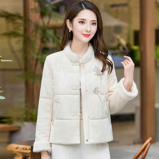 新中式绵羊毛棉服，提花短款棉袄外套QYM59117 商品图1