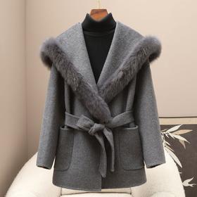 丁摩 冬季新品100%羊毛中长款毛呢大衣简约韩版毛呢双面呢外套女5ZF-02C