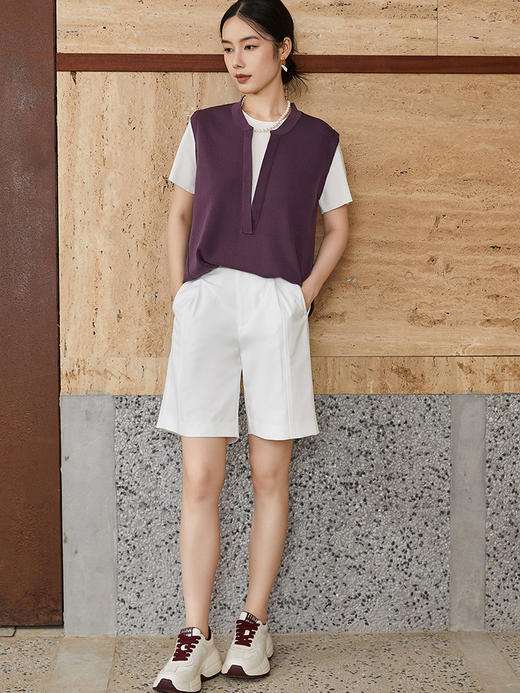 轻奢高级感高腰西装短裤女 绿光色压褶显瘦 A 字阔腿五分裤 小个子通勤气质休闲裤 商品图3