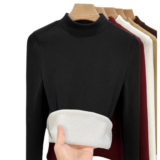 丁摩 巨厚半高领一体羊羔绒保暖衣女加绒加厚秋衣内搭打底衫羊毛上衣冬5ZF- M651 商品图4