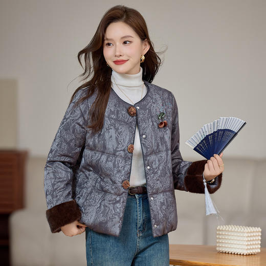 丁摩 冬装高端【石墨烯红外云绒】棉袄外套新款秋冬羽绒棉服端庄大气棉衣女5ZF-9981 商品图2