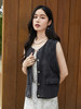 黑灰做旧牛仔马甲女 圆领无袖单排扣背心 复古宽松叠穿外搭坎肩 商品缩略图0