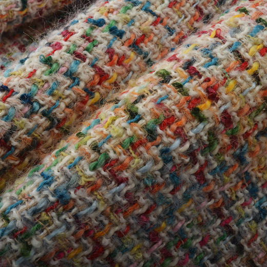 丁摩 大码小香风外套女胖mm中长款彩虹编织时髦粗花呢子大衣200斤春5ZF-005 商品图3