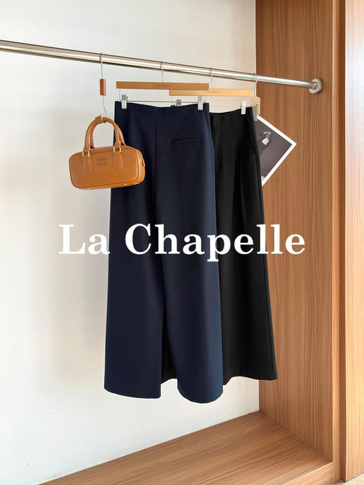 专柜实拍【垂坠有型】拉夏贝尔/La Chapelle含绵羊毛质感西裤~暗扣花边高腰压褶显瘦休闲直筒裤 商品图2
