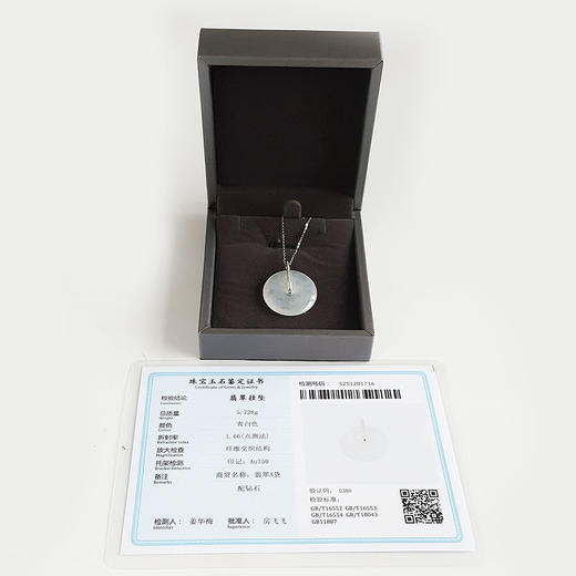 【天然正品】A货翡翠AU750白金镶钻镶天然冰种平安扣造型翡翠（吉祥如意）吊坠项链28.3*23.8*4.4MM（皆取最大值）281225NJS29 商品图1