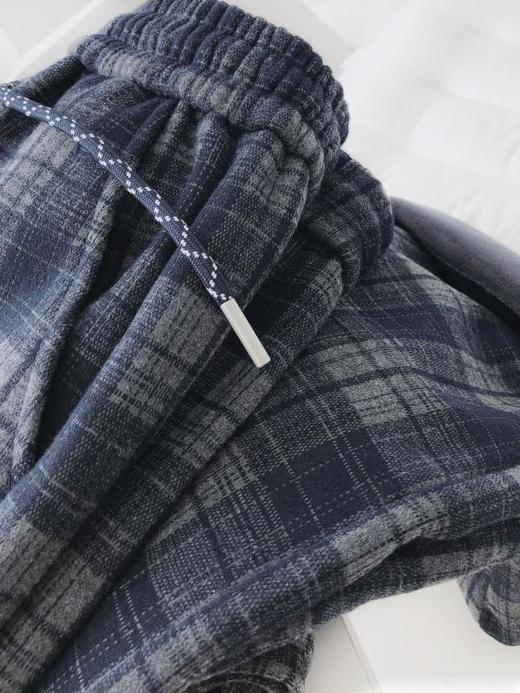 丁摩 敲保暖加绒加厚格子直筒阔腿裤女秋冬高腰宽松垂感拖地裤5ZF-1853 商品图2