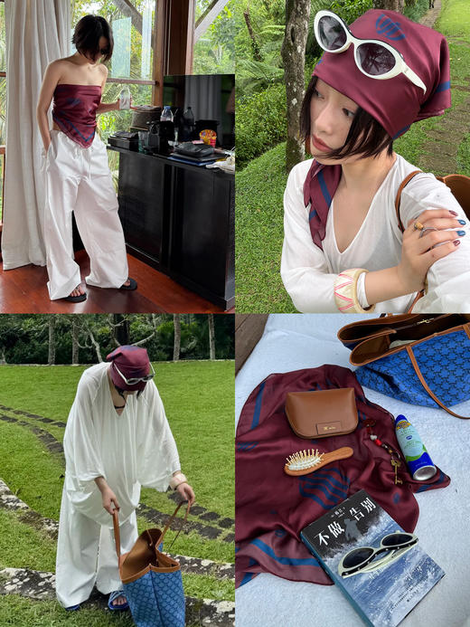 HIDEMI 大秀款限定logo系列手绘原创印花缎面90*90方形大丝巾披肩围巾 商品图1