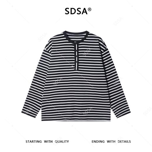 31091SDSA男士秋冬新款痞帅男装简约撞色条纹半纽扣圆领长袖T恤百搭潮 商品图1