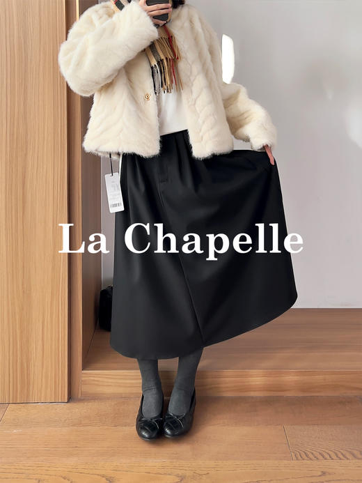 专柜实拍【超模伞裙】拉夏贝尔/La Chapelle立体捏褶高腰显瘦A字长款半身裙~垂感不易皱 商品图2