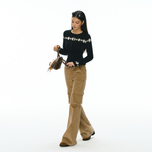 Ariseism 美式复古设计感两件套菱格开衫毛衣女秋冬新款修身上衣 商品图3