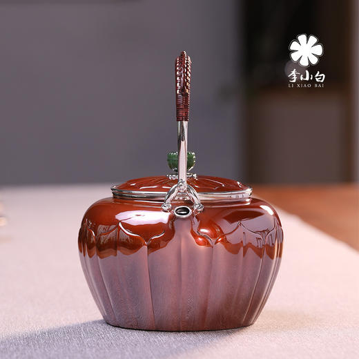 李小白银壶 纯银9999烧水壶 纯银银壶 银壶茶壶 荷瓣铜包银花苞银壶 商品图2