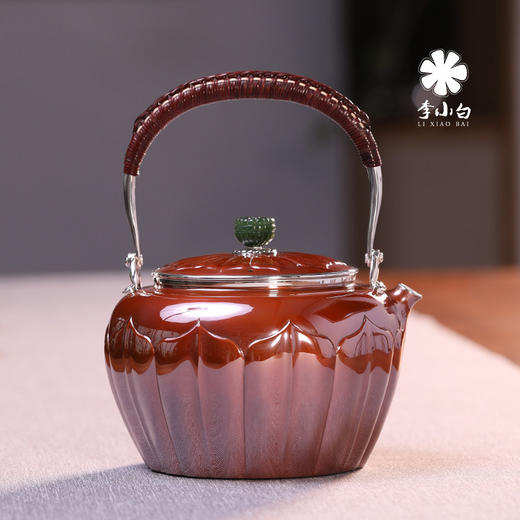 李小白银壶 纯银9999烧水壶 纯银银壶 银壶茶壶 荷瓣铜包银花苞银壶 商品图4