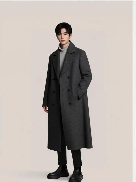 绵羊毛鹅绒内胆冬季高档双面毛呢大衣男长款过膝加厚风衣外套 商品图0