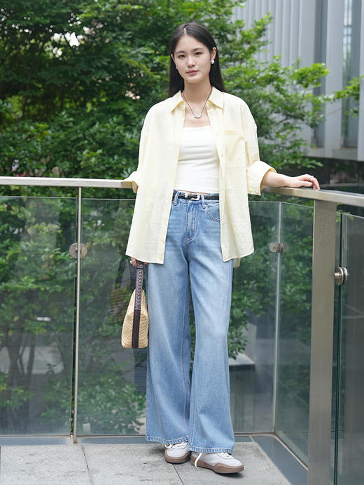 不费力的高级感！米白色翻领长袖天丝棉衬衫 夏季宽松慵懒风防晒衬衣 商品图2