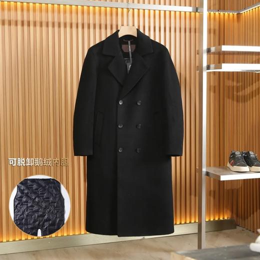绵羊毛鹅绒内胆冬季高档双面毛呢大衣男长款过膝加厚风衣外套 商品图5