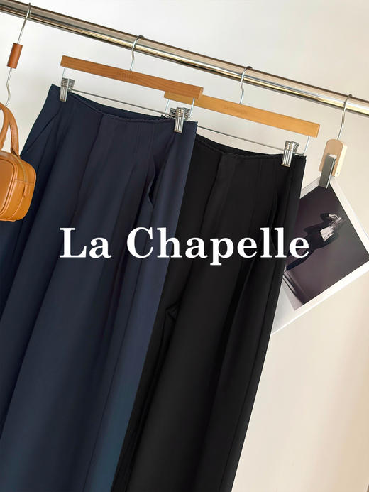 专柜实拍【垂坠有型】拉夏贝尔/La Chapelle含绵羊毛质感西裤~暗扣花边高腰压褶显瘦休闲直筒裤 商品图5