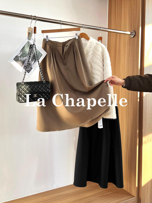 专柜实拍【超模伞裙】拉夏贝尔/La Chapelle立体捏褶高腰显瘦A字长款半身裙~垂感不易皱 商品图6