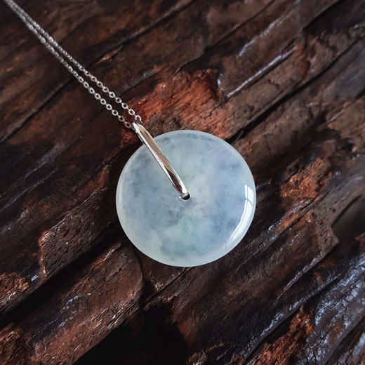 【天然正品】A货翡翠AU750白金镶钻镶天然冰种平安扣造型翡翠（吉祥如意）吊坠项链28.3*23.8*4.4MM（皆取最大值）281225NJS29 商品图5