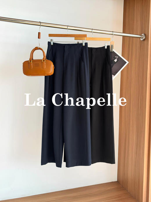 专柜实拍【垂坠有型】拉夏贝尔/La Chapelle含绵羊毛质感西裤~暗扣花边高腰压褶显瘦休闲直筒裤 商品图1
