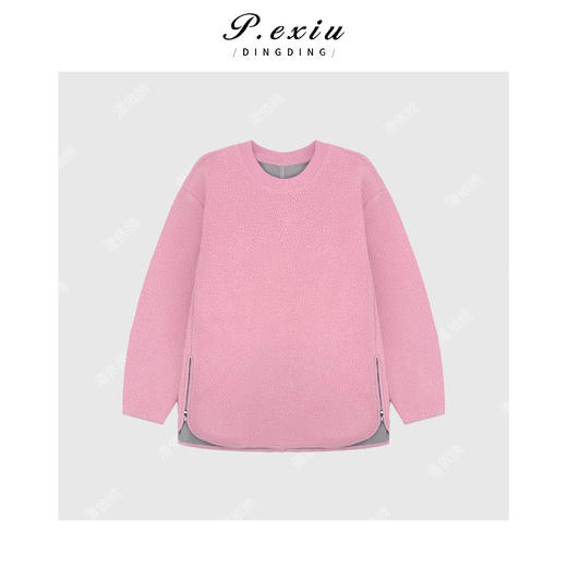 松弛减龄侧拉链颗粒绒感厚款圆领长袖卫衣M9212 商品图1
