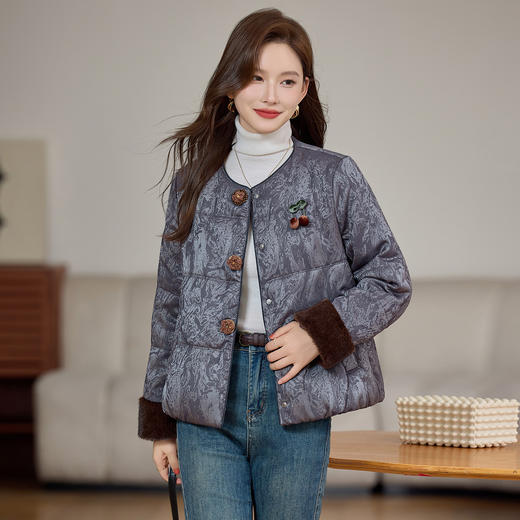 丁摩 冬装高端【石墨烯红外云绒】棉袄外套新款秋冬羽绒棉服端庄大气棉衣女5ZF-9981 商品图3