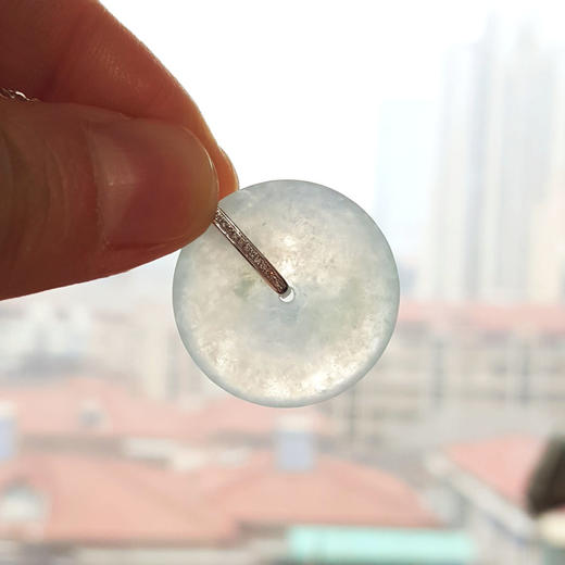 【天然正品】A货翡翠AU750白金镶钻镶天然冰种平安扣造型翡翠（吉祥如意）吊坠项链28.3*23.8*4.4MM（皆取最大值）281225NJS29 商品图8