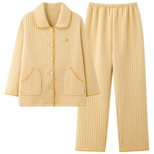 丁摩 睡衣女秋冬季新款空气棉夹层纯棉长袖加厚保暖家居服套装5ZF-338 商品图4