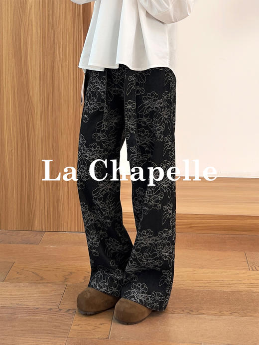 专柜实拍【复古印花/高克重】拉夏贝尔/La Chapelle质感有型！高腰宽松垂感牛仔裤显瘦显高拖地裤★ 商品图3