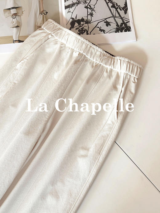 专柜实拍【小众设计感】拉夏贝尔/La Chapelle高腰松紧时髦撞色休闲裤小个子显瘦直筒裤 商品图8