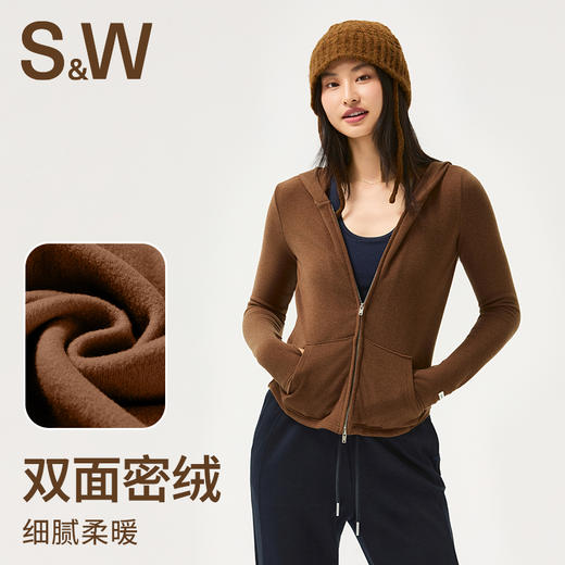 【sw速惟】开衫连帽卫衣女双面抓绒短款拉链保暖外套1433 商品图0