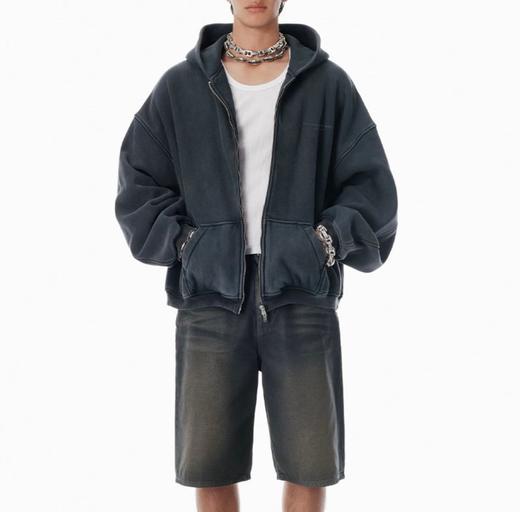 大王 字母刺绣高克重宽松落肩拉链开衫连帽卫衣外套 Z-15788 商品图2