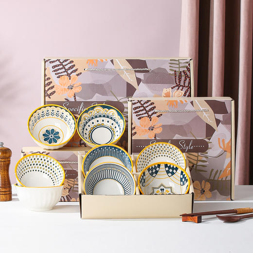波西米亚陶瓷碗碟套装 优雅婚庆餐具礼盒套装 开业活动礼品 新年公司礼物伴手礼 商品图4