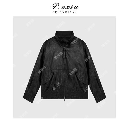 A002潘依绣丁丁宠粉进口绵羊皮高定油蜡皮时尚立领皮衣外套 D24525 商品图1
